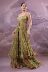 Pallavi Jaipur_Green Chiffon, Silk Sequins, Embroidery, Zari Calcutta Mehendi Tunic And Skirt Set _at_Aza_Fashions