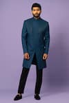 Buy_Yoseba_Blue Suede Cut Work Teal Cutdana Embroidered Achkan Set For Kids_at_Aza_Fashions