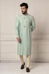Buy_Minikin_Aqua Silk, Viscose, Dupion Embroidery Flower Kurta Set _Online_at_Aza_Fashions