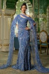 Shop_Amit GT_Blue Tulle Embroidery, Sequins One Shoulder Delphine Gown _Online_at_Aza_Fashions