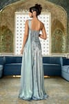 Shop_Amit GT_Blue Tulle Sequins, Embroidery Sweetheart Neck, One Shoulder Saira Saree Gown _at_Aza_Fashions