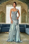 Buy_Amit GT_Blue Tulle Sequins, Embroidery Sweetheart Neck, One Shoulder Saira Saree Gown _at_Aza_Fashions