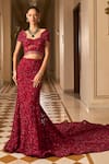 Buy_Amit GT_Red Tulle Embroidery, Sequins Sweetheart Neck Inaaya Lehenga With Blouse _at_Aza_Fashions