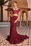 Amit GT_Red Tulle Embroidery, Sequins Sweetheart Neck Inaaya Lehenga With Blouse _Online_at_Aza_Fashions