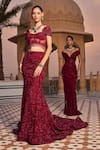 Shop_Amit GT_Red Tulle Embroidery, Sequins Sweetheart Neck Inaaya Lehenga With Blouse _Online_at_Aza_Fashions