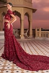 Shop_Amit GT_Red Tulle Embroidery, Sequins Sweetheart Neck Inaaya Lehenga With Blouse _at_Aza_Fashions