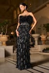 Buy_Amit GT_Black Tulle Feathers, Sequins Bandeau Neck Miss Shalini Passi Gown _Online_at_Aza_Fashions
