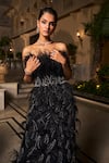 Shop_Amit GT_Black Tulle Feathers, Sequins Bandeau Neck Miss Shalini Passi Gown _Online_at_Aza_Fashions