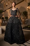Buy_Amit GT_Black Tulle Embroidery, Sequins, Beads Sweetheart Elisa Ensemble Lehenga Set _at_Aza_Fashions