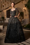 Shop_Amit GT_Black Tulle Embroidery, Sequins, Beads Sweetheart Elisa Ensemble Lehenga Set _Online_at_Aza_Fashions