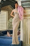 Buy_Amit GT_Beige Tulle Embroidery, Beads, Stones, Crystals Round Neck Clara Gown _Online_at_Aza_Fashions