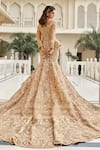 Shop_Amit GT_Gold Tulle Embroidery, Sequins, Stones, Zari Plunge Neck Aureva Gown _at_Aza_Fashions