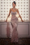 Buy_Amit GT_Blush Tulle Sequins, Feathers, Embroidery Sweetheart Neck Zoya Saree Gown _at_Aza_Fashions