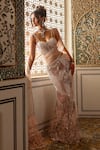 Shop_Amit GT_Blush Tulle Sequins, Feathers, Embroidery Sweetheart Neck Zoya Saree Gown _Online_at_Aza_Fashions