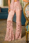 Amit GT_Pink Tulle Embroidery, Sequins V-neck Ira Tunic With Pant _Online_at_Aza_Fashions