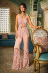 Buy_Amit GT_Pink Tulle Embroidery, Sequins V-neck Ira Tunic With Pant _at_Aza_Fashions