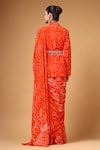Gazab by Miku Kumar_Orange Silk, Crepe Embroidery, Beads Veyra Print Pre-draped Saree And Jacket Set _Online_at_Aza_Fashions