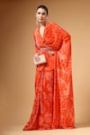 Buy_Gazab by Miku Kumar_Orange Silk, Crepe Embroidery, Beads Veyra Print Pre-draped Saree And Jacket Set _at_Aza_Fashions