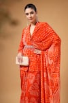 Gazab by Miku Kumar_Orange Silk, Crepe Embroidery, Beads Veyra Print Pre-draped Saree And Jacket Set _at_Aza_Fashions