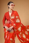 Buy_Gazab by Miku Kumar_Red Silk, Crepe Embroidery Orvya Jacket With Pre-draped Floral Pattern Saree 