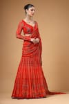Buy_Gazab by Miku Kumar_Red Georgette Embroidery, Amvya Print Pre-draped Fish Cut Saree And Blouse Set _Online_at_Aza_Fashions