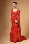 Gazab by Miku Kumar_Red Georgette Embroidery, Amvya Print Pre-draped Fish Cut Saree And Blouse Set _Online_at_Aza_Fashions