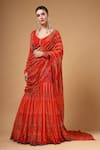 Buy_Gazab by Miku Kumar_Red Georgette Embroidery, Amvya Print Pre-draped Fish Cut Saree And Blouse Set _at_Aza_Fashions