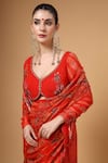 Shop_Gazab by Miku Kumar_Red Georgette Embroidery, Amvya Print Pre-draped Fish Cut Saree And Blouse Set _Online_at_Aza_Fashions
