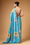 Gazab by Miku Kumar_Blue Modal, Satin V-neck Tivra Print Pre-draped Saree And Blouse Set _Online_at_Aza_Fashions