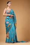 Buy_Gazab by Miku Kumar_Blue Modal, Satin V-neck Tivra Print Pre-draped Saree And Blouse Set _Online_at_Aza_Fashions