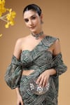 Buy_Gazab by Miku Kumar_Green Organza Sweetheart Neck Evara Print Pre-draped Lehenga Saree And Blouse Set 