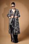 Gazab by Miku Kumar_Black Modal, Satin Collared, Nyrah Print Pre-draped Pant Saree And Jacket Set _at_Aza_Fashions