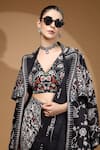 Buy_Gazab by Miku Kumar_Black Modal, Satin Collared, Nyrah Print Pre-draped Pant Saree And Jacket Set 