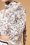 Buy_Gazab by Miku Kumar_Ivory Silk, Crepe V-neck Lumea Print Pre-draped Saree And Blouse Set 