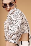 Shop_Gazab by Miku Kumar_Ivory Silk, Crepe V-neck Lumea Print Pre-draped Saree And Blouse Set 