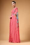Buy_Gazab by Miku Kumar_Pink Crepe, Silk Embroidery Sweetheart Velura Print Pre-draped Saree With Blouse _Online_at_Aza_Fashions