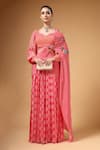 Buy_Gazab by Miku Kumar_Pink Crepe, Silk Embroidery Sweetheart Velura Print Pre-draped Saree With Blouse _at_Aza_Fashions