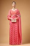 Shop_Gazab by Miku Kumar_Pink Crepe, Silk Embroidery Sweetheart Velura Print Pre-draped Saree With Blouse _Online_at_Aza_Fashions