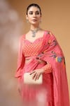 Gazab by Miku Kumar_Pink Crepe, Silk Embroidery Sweetheart Velura Print Pre-draped Saree With Blouse _at_Aza_Fashions