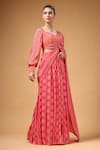 Buy_Gazab by Miku Kumar_Pink Crepe, Silk Embroidery Sweetheart Velura Print Pre-draped Saree With Blouse 