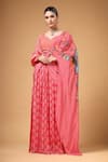 Shop_Gazab by Miku Kumar_Pink Crepe, Silk Embroidery Sweetheart Velura Print Pre-draped Saree With Blouse 