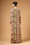 Gazab by Miku Kumar_Pink Crepe, Silk V-neck Zyona Floral Pattern Pre-draped Saree And Cape Set _Online_at_Aza_Fashions