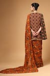Gazab by Miku Kumar_Brown Organza Round Neck Ravya Print Pre-draped Saree And Blouse Set _Online_at_Aza_Fashions