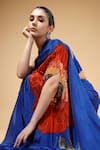 Buy_Gazab by Miku Kumar_Blue Crepe, Silk Embroidery, Zari Halter Auraya Pre-draped Saree With Blouse _Online_at_Aza_Fashions
