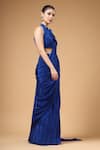 Shop_Gazab by Miku Kumar_Blue Crepe, Silk Embroidery, Zari Halter Auraya Pre-draped Saree With Blouse _Online_at_Aza_Fashions