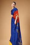 Gazab by Miku Kumar_Blue Crepe, Silk Embroidery, Zari Halter Auraya Pre-draped Saree With Blouse _at_Aza_Fashions