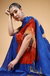 Gazab by Miku Kumar_Blue Crepe, Silk Embroidery, Zari Halter Auraya Pre-draped Saree With Blouse _Online