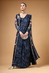 Buy_Gazab by Miku Kumar_Navy Crepe, Silk Embroidery, Sequins, Foil Elvya Cape And Pre-draped Saree Set _at_Aza_Fashions