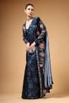 Buy_Gazab by Miku Kumar_Navy Crepe, Silk Embroidery, Sequins, Foil Elvya Cape And Pre-draped Saree Set 