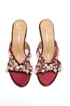 Shop_Nidhi Bhandari_Wine Pearls, Rhinestones, Embroidery And Stone Block Heels _at_Aza_Fashions